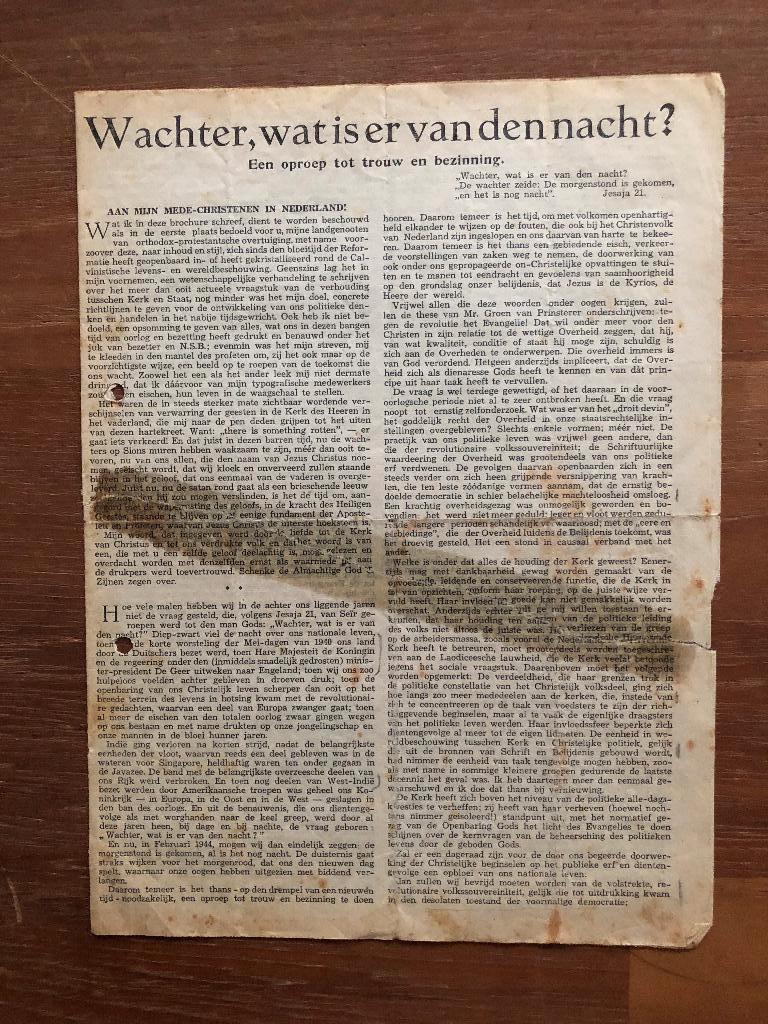 Illegaal. Maart 1944. Brochure: Wachter wat is er van den, Verzenden, Overige soorten, Nederland, Boek of Tijdschrift