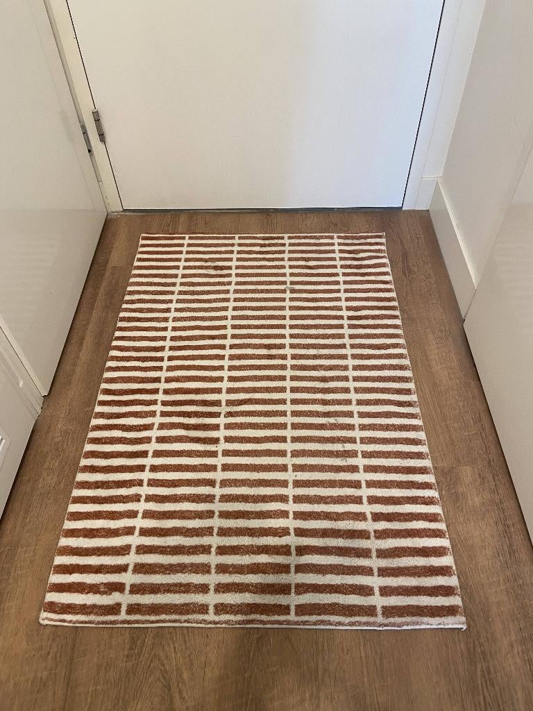 Terracotta & Cream Grid-Pattern Rug – 117x79cm, Ophalen, Gebruikt, 100 tot 150 cm, 50 tot 100 cm