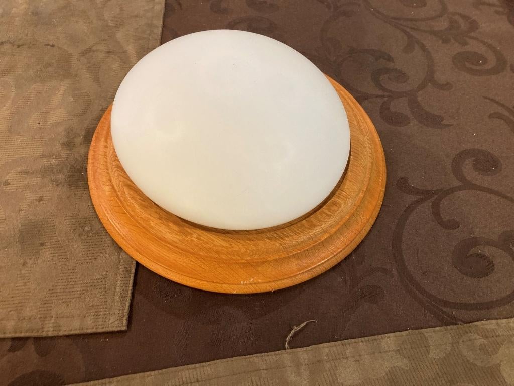 Plafonniere glas met licht eiken rand, Ophalen, Gebruikt, Glas