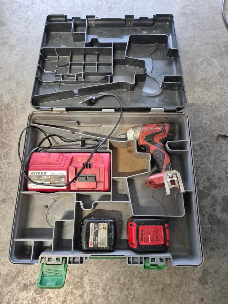 Keyang slagmoersleutel met 2 accu's en oplader in koffer, Ophalen of Verzenden
