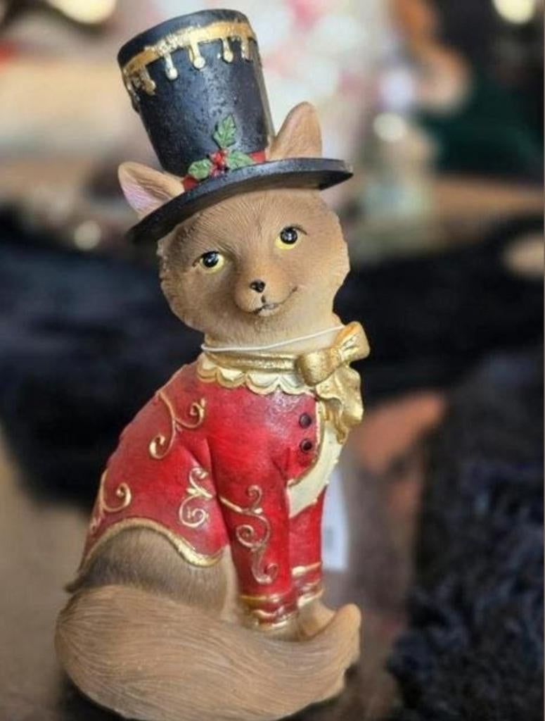 Vos beeldje met hoge hoed en rood jasje, Ophalen of Verzenden, Nieuw, Dier