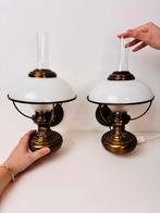 Paar vintage messing wandlantaarn muurlampen, Ophalen of Verzenden, Glas