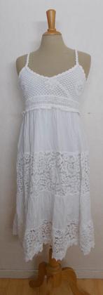 Ibiza/bohemian strokenjurkje met kant en gehaakte top! M, Kleding | Dames, Jurken, Maat 38/40 (M), Verzenden, Wit, Zo goed als nieuw