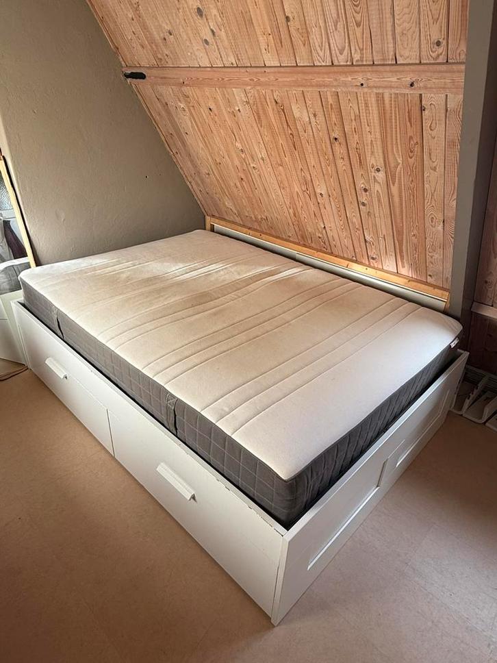 IKEA Brimnes bedframe wit met opberglades 140cm, Huis en Inrichting, Slaapkamer | Bedden, Gebruikt, Twijfelaar, 140 cm, 200 cm