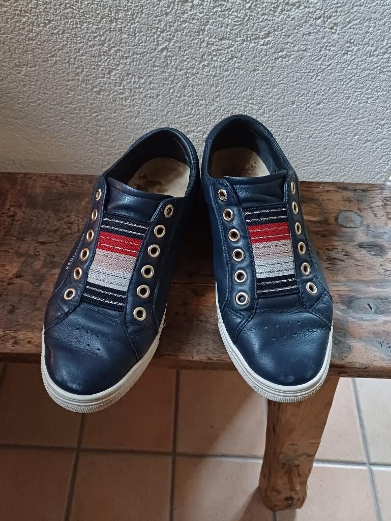 TOMMY HILFIGER leren damessneakers, donker-blauw, maat 36, Blauw, Ophalen of Verzenden, Sneakers of Gympen, Gedragen