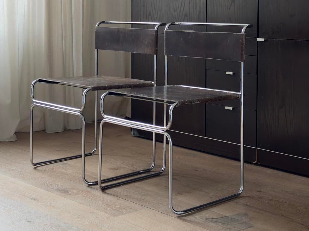2x Libellula Chair – Giovanni Carini, Italië 1970s, Huis en Inrichting, Gebruikt, Twee, Bruin, Leer