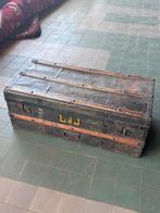 VINTAGE REISKIST DONKERBRUIN - ANTIEKE DEKEN KIST, Huis en Inrichting, Woonaccessoires | Kisten, Gebruikt, 100 tot 150 cm, Minder dan 50 cm