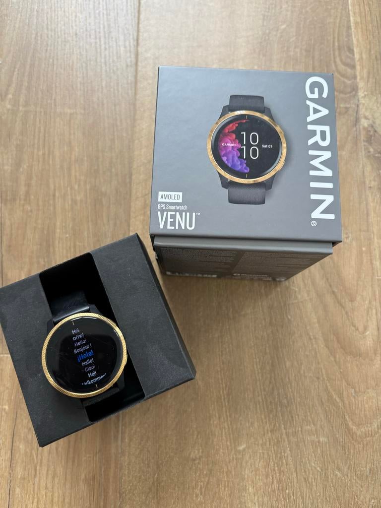 Garmin Venu GPS Smartwatch - Goud/Zwart, Sieraden, Tassen en Uiterlijk, Smartwatches, Ophalen, Zwart, Waterdicht, Android