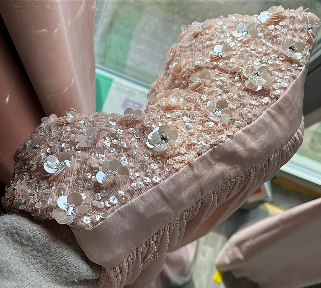 Roze galajurk met pailletten en bolero van Jake *s, Kleding | Dames, Ophalen of Verzenden, Zo goed als nieuw, Roze, Maat 36 (S)