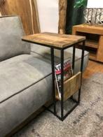 Bijzettafeltje & Lectuurvak Mangohout en zwart Metaal, leuk, Ophalen of Verzenden, Nieuw