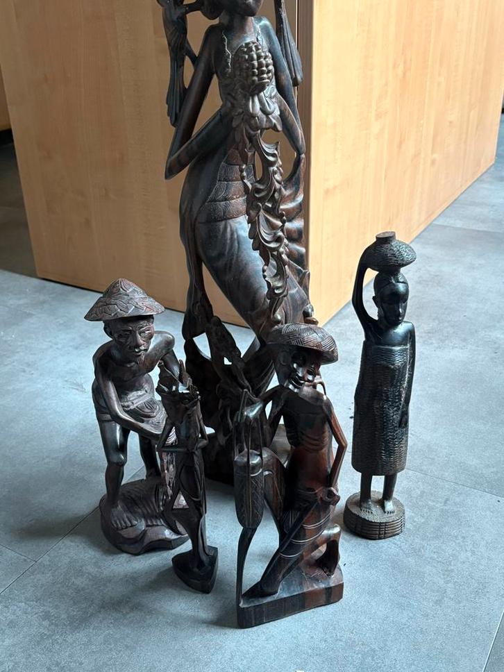 Set van 5 handgesneden houten beelden - Afrikaanse kunst, Antiek en Kunst, Kunst | Beelden en Houtsnijwerken, Ophalen of Verzenden