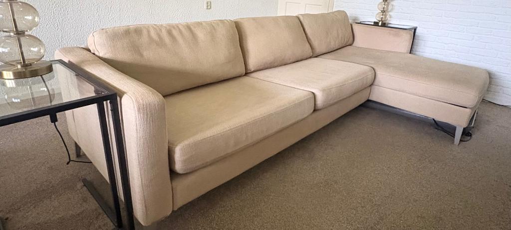 Bank beige, Huis en Inrichting, Banken | Bankstellen, Ophalen, 250 tot 300 cm, Gebruikt, Hoekbank