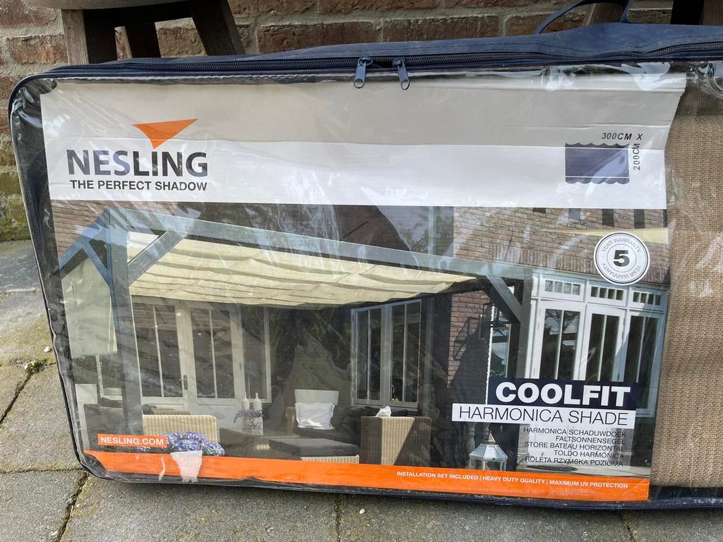 Nesling Coolfit harmonicadoek zand 300 x 200cm nieuw, Tuin en Terras, Schaduwdoeken, Ophalen, Nieuw