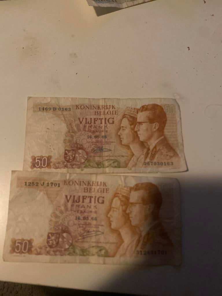 Belgische 50 Frank Biljetten - Set van Twee, Postzegels en Munten, Bankbiljetten | België, Ophalen of Verzenden, Los biljet