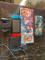 Nintendo Switch met 4 spellen en beschermhoes, Met 2 controllers, Ophalen of Verzenden, Switch Original, Gebruikt