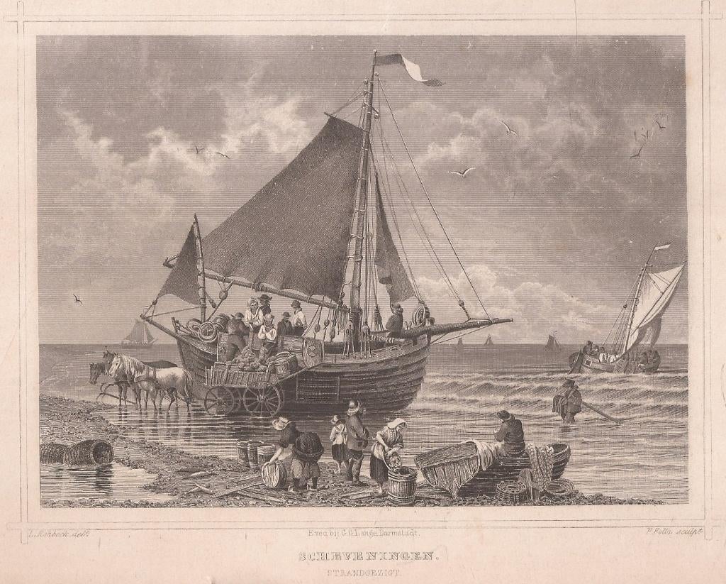 Scheveningen Strandgezigt Staalgravure 1858, Antiek en Kunst, Kunst | Etsen en Gravures, Ophalen of Verzenden