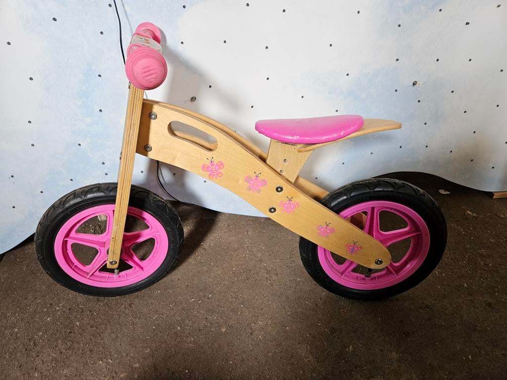 Houten loopfiets met roze accenten, Ophalen, Gebruikt, Loopfiets