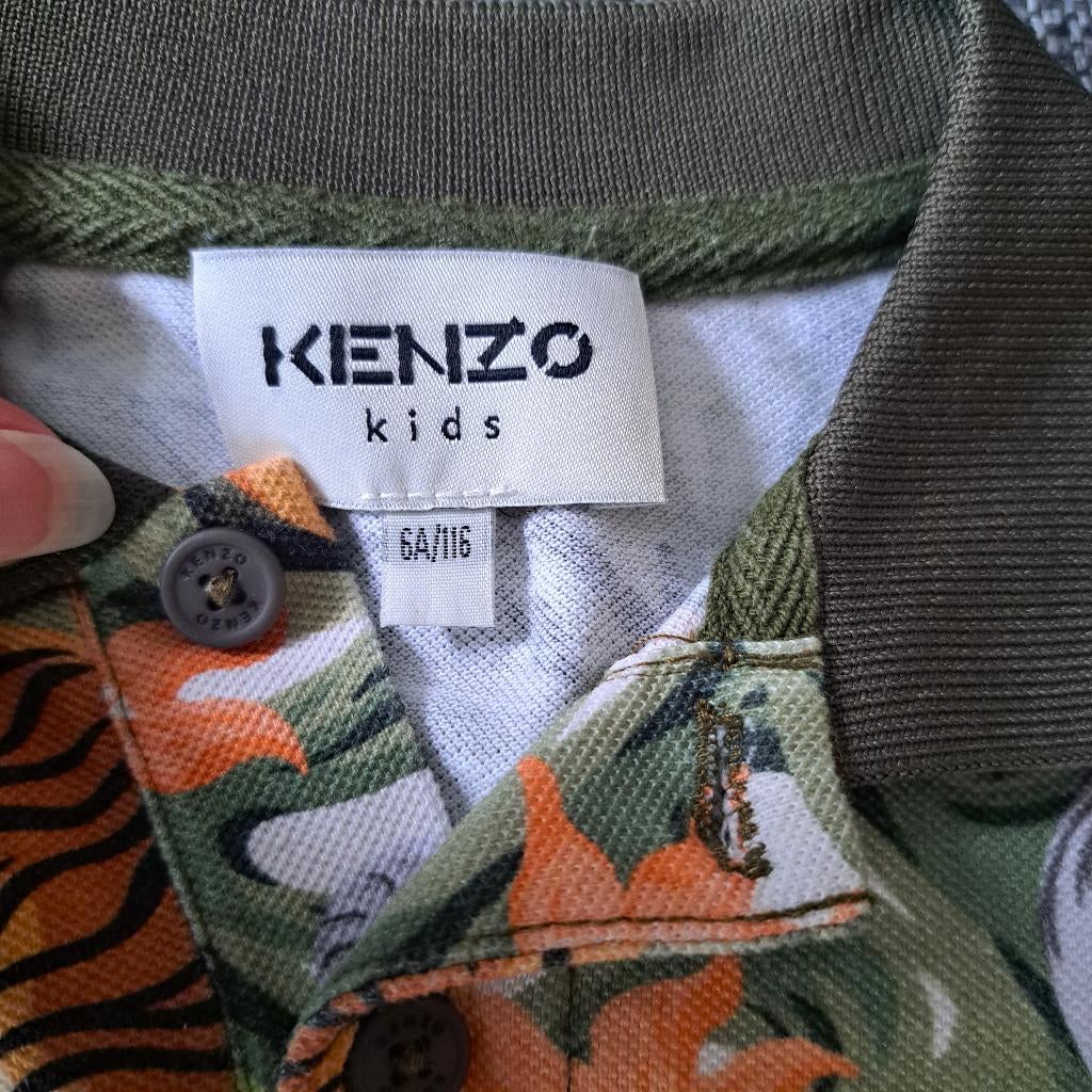 Kenzo kids (origineel) polo kaki + jungle print 116 nr 46113, ., Jongen of Meisje, Ophalen of Verzenden, Zo goed als nieuw