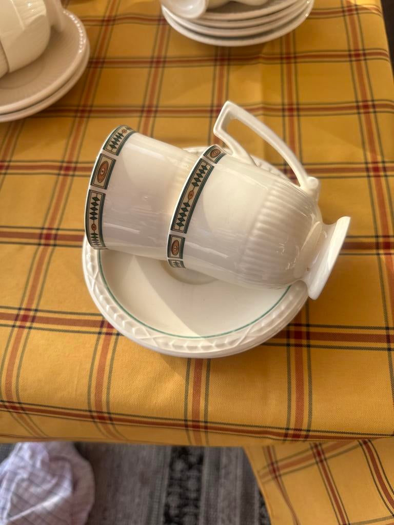 Recamier Royal Creamware Kop en Schotel 2x, Ophalen of Verzenden, Zo goed als nieuw, Overige stijlen, Kop(pen) en/of Schotel(s)