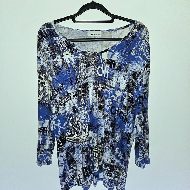 Frank Walder 3/4 Mouw Top Paars/Wit Urban Print Maat 46, Kleding | Dames, Tops, Gedragen, Maat 46/48 (XL) of groter, Paars, Korte mouw