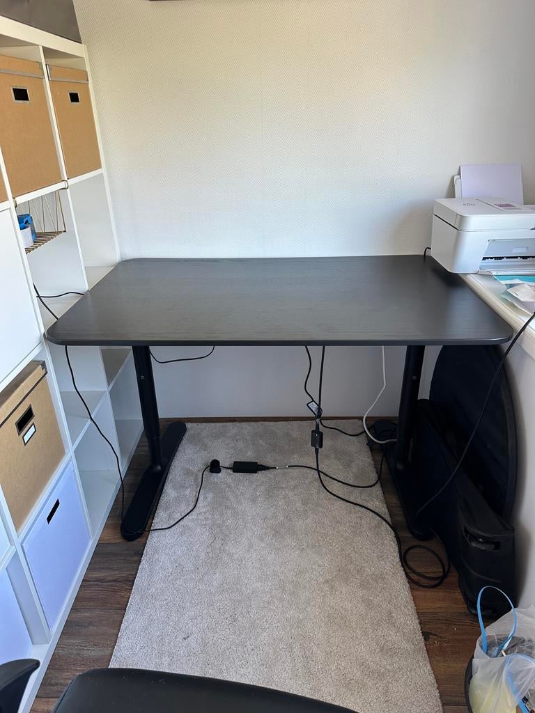 IKEA Bekant Galant bureau, in hoogte verstelbaar 120x80cm, Huis en Inrichting, Bureaus, Ophalen, Zwart, Gebruikt, 120 cm