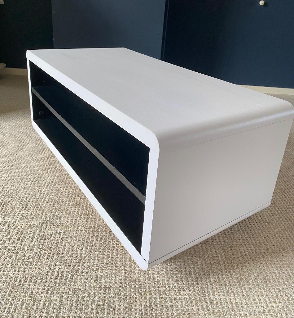 Design tv-meubel wit, afgeronde hoeken, wieltjes, Ophalen, 50 tot 100 cm, Zo goed als nieuw, Minder dan 100 cm