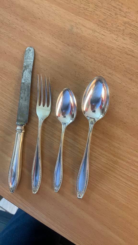 Oud kinderbestek verzilverd. Met inscriptie 1920, Ophalen of Verzenden