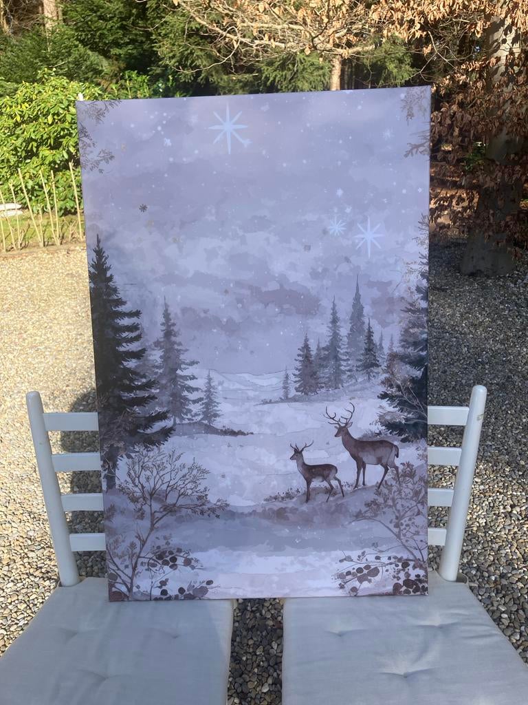 Canvas Schilderij Winterlandschap met Herten, Ophalen, Minder dan 50 cm, Zo goed als nieuw, Schilderij