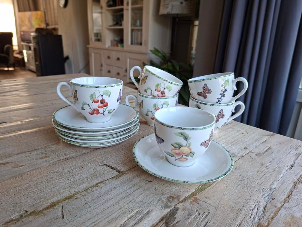 6x Janneke Brinkman JBS Fruit & Flowers Kop en Schotel, Ophalen of Verzenden