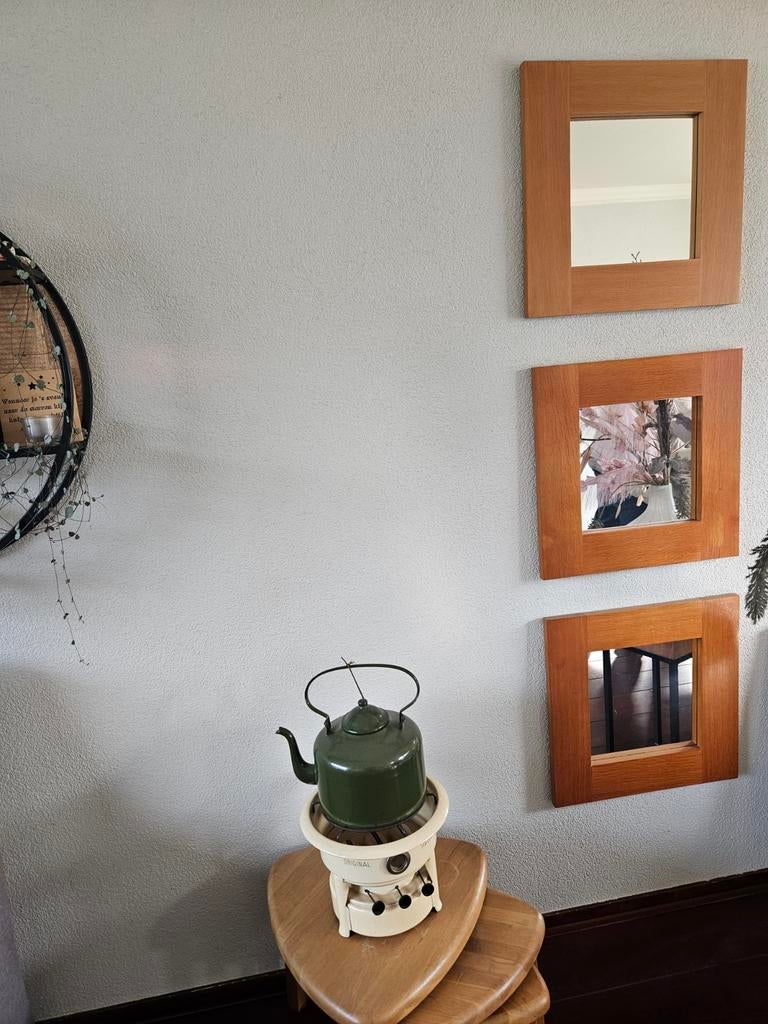 Set van 3 houten spiegels, Huis en Inrichting, Woonaccessoires | Spiegels, Minder dan 50 cm, Ophalen of Verzenden, Zo goed als nieuw