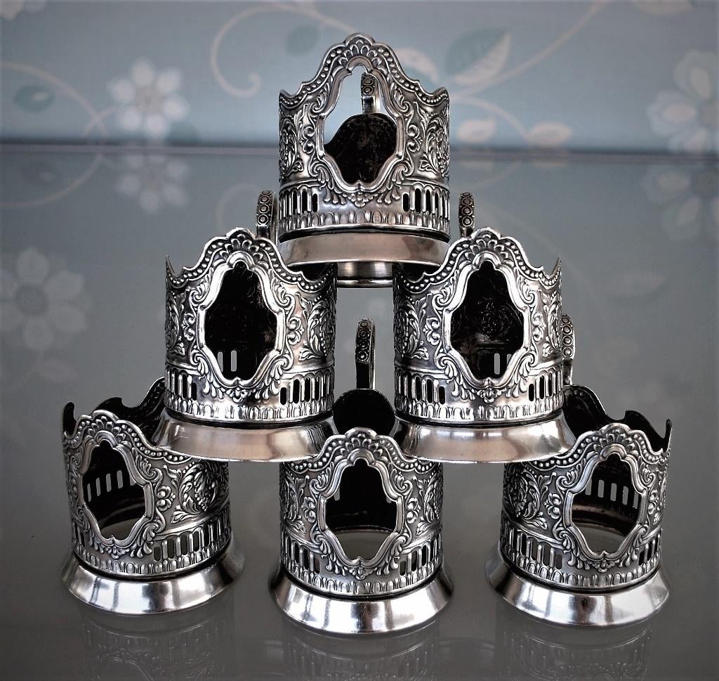 Sovjet CCCP Theeglas houders Podstakannik Compleet set, Ophalen of Verzenden