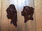 2 vintage bruine muurhangers,2 hoofdjes, Ophalen of Verzenden, Zo goed als nieuw