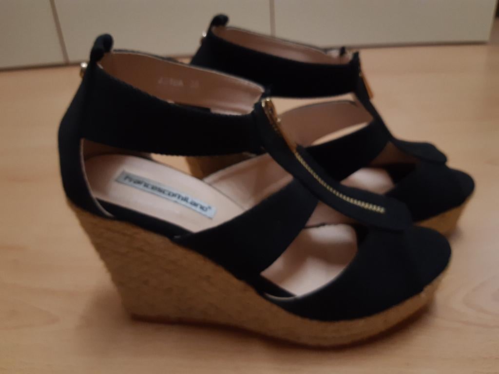Francesco Milano Espadrilles sleehak maat 38, Kleding | Dames, Schoenen, Ophalen, Zwart, Zo goed als nieuw, Espadrilles of Moccasins