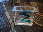 Decoratieve glazen kubus met blauwe spiraal, Ophalen of Verzenden