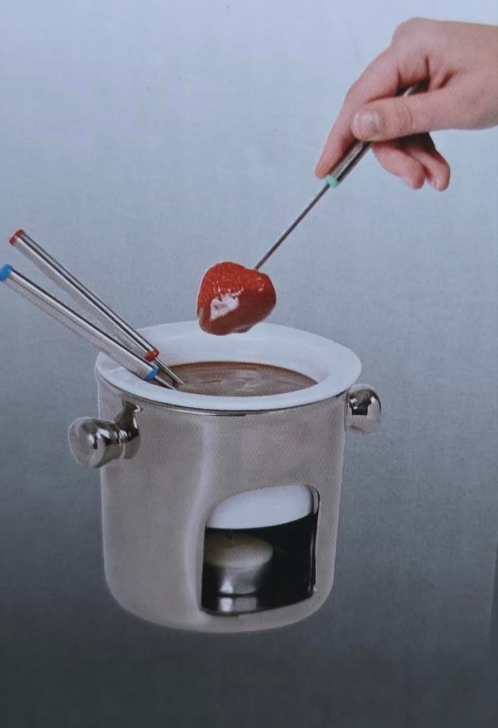 Chocoladefondue set met 4 vorkjes, Ophalen of Verzenden, Zo goed als nieuw, Waxinelicht, Fondueset