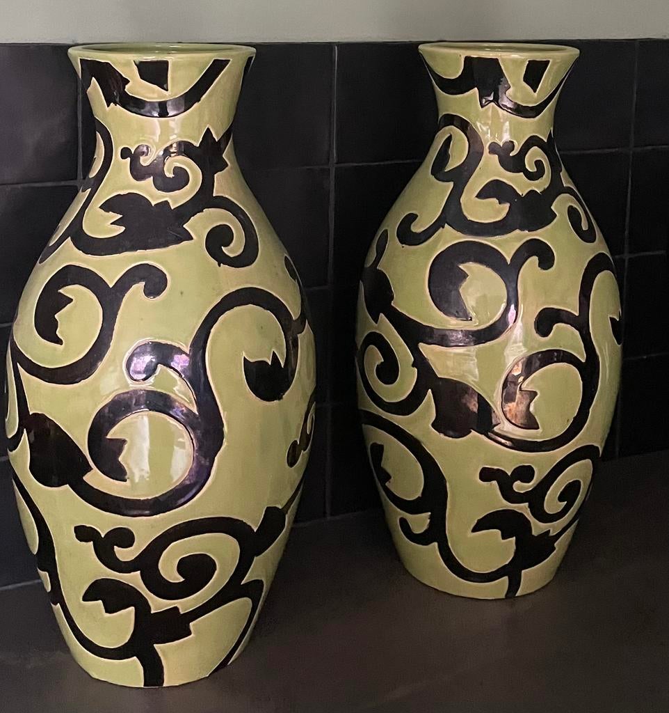 Todo mundo vazen groot izgs zwart groen barok, Ophalen of Verzenden, Zo goed als nieuw, Aardewerk of Porselein, Minder dan 50 cm