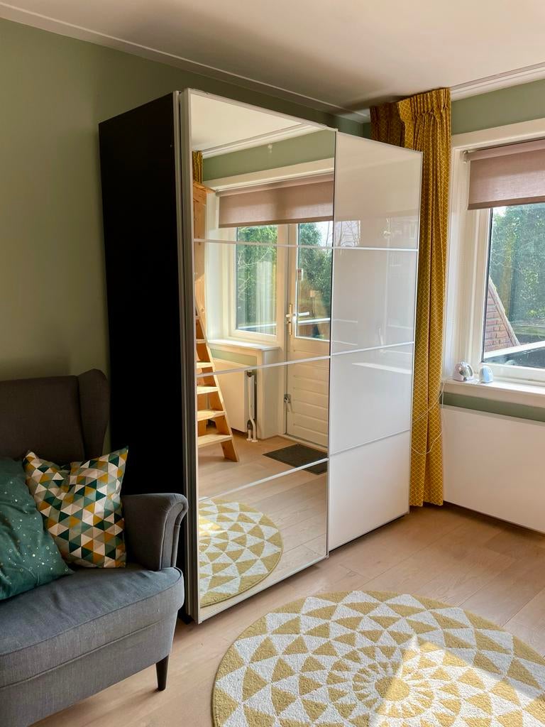 IKEA Pax kast met schuifdeuren, spiegel/wit glas, Ophalen, Gebruikt, 200 cm of meer, 150 tot 200 cm