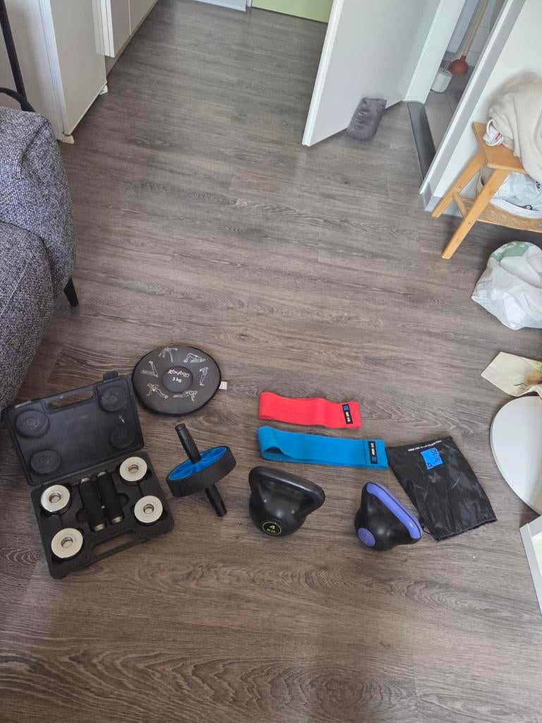 Complete Fitness Set: Gewichten, Weerstandsbanden & Meer, Sport en Fitness, Fitnessmaterialen, Ophalen, Gebruikt, Benen, Halterschijven