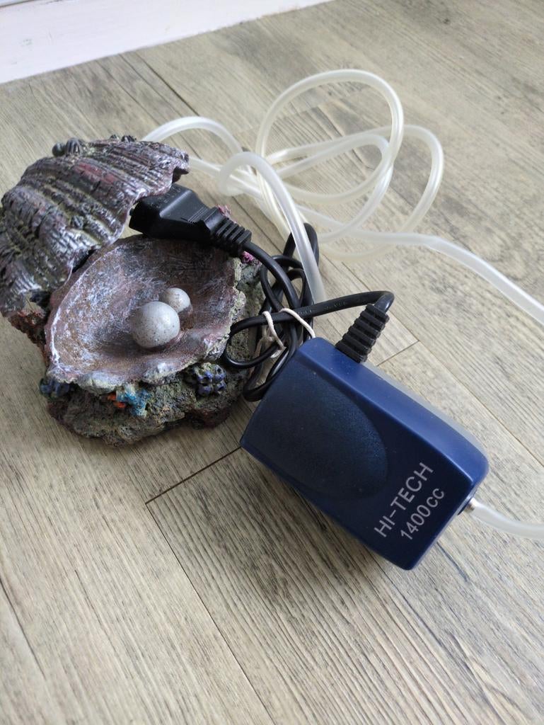 Aquarium decoratie oester met luchtpompje, Ophalen of Verzenden, Zo goed als nieuw