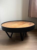 Ronde salon tafel met houten blad en metalen onderstel, Ophalen, Gebruikt, Rond, 50 tot 100 cm