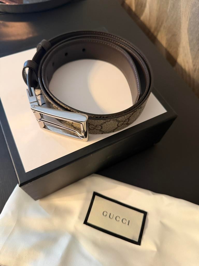 Gucci riem 2 kanten, Bruin, Minder dan 95 cm, Ophalen of Verzenden, Zo goed als nieuw