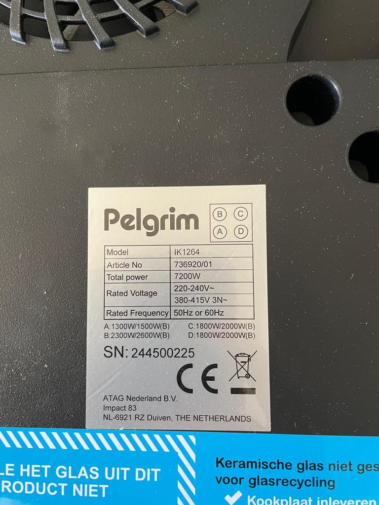 Inductie kookplaat pelgrim, Ophalen, 4 kookzones, Zo goed als nieuw, Inbouw