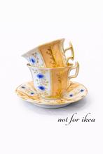 Vintage kopjes set – 2 kopjes + schotel – goud decor, Ophalen of Verzenden