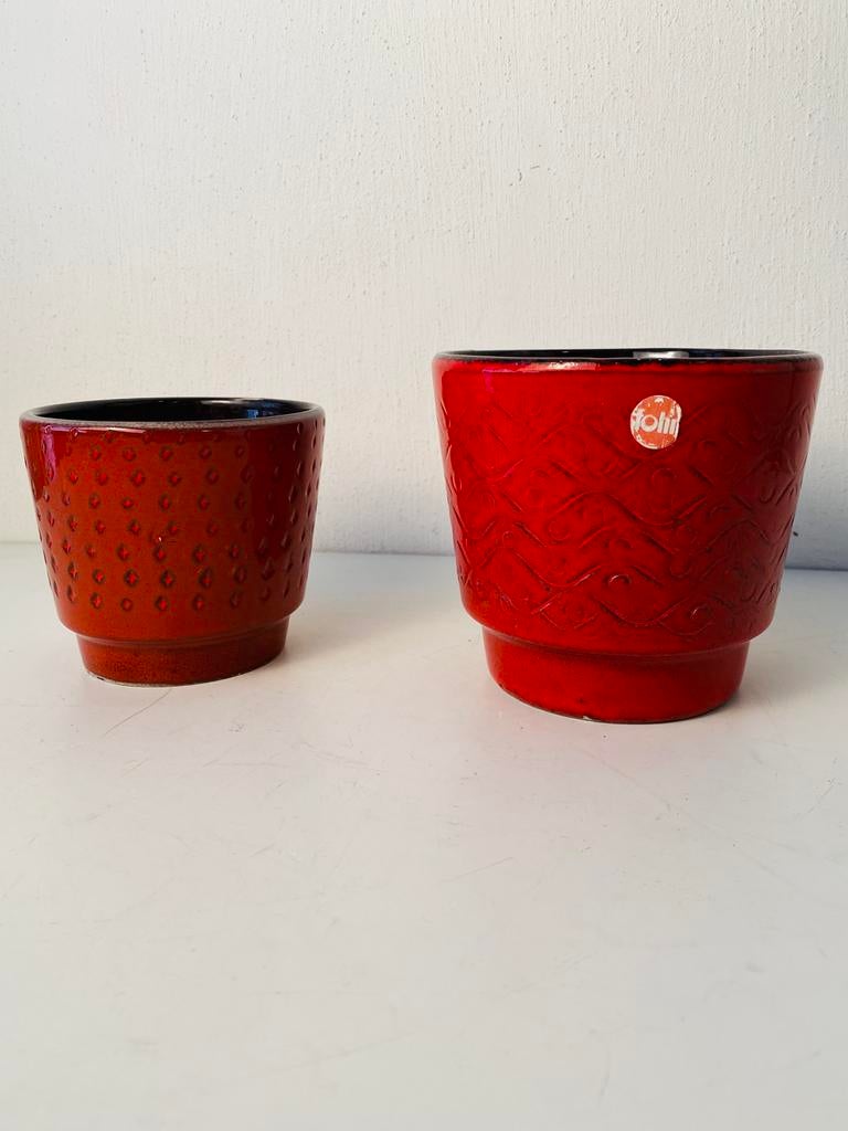 Set Fohr rode keramiek bloempotten , jaren 70, Gebruikt, Duitsland, Rond, Binnen