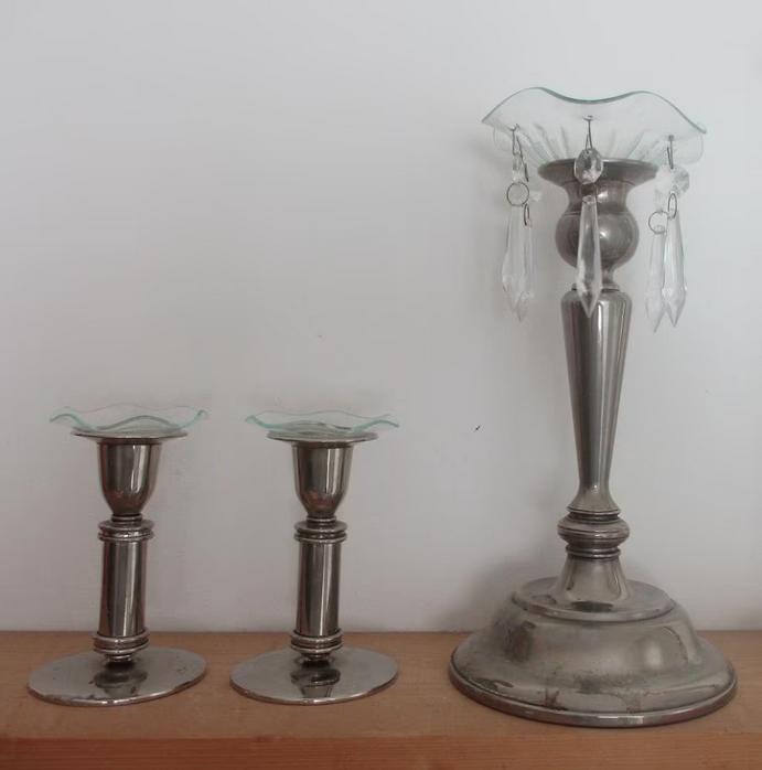 Kandelaars, deels verzilverd, Huis en Inrichting, Woonaccessoires | Kandelaars en Kaarsen, Zo goed als nieuw, Kandelaar, Minder dan 25 cm