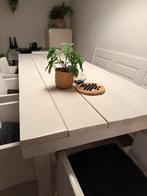 Witte stijgerhouten tafel, Huis en Inrichting, Ophalen, Gebruikt, 200 cm of meer, 50 tot 100 cm