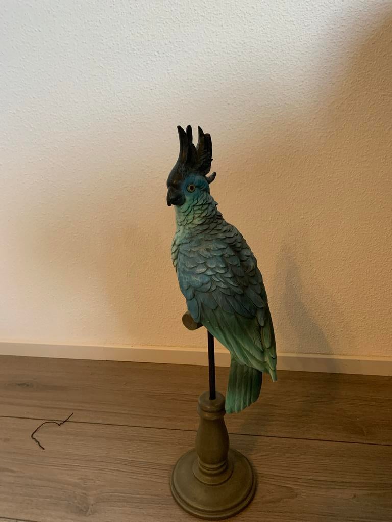 Decoratieve kaketoe op standaard - Blauw/Groen, Meerkleurig, Overige materialen, Overige stijlen, Ophalen of Verzenden
