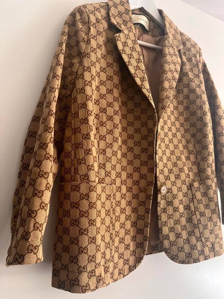 Gucci Monogram Jasje - Zo goed als nieuw, Maat 38/40 (M), Beige, Ophalen of Verzenden, Zo goed als nieuw