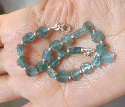 925 zilveren armband met natuurlijke ruwe Apatiet steen, Sieraden, Tassen en Uiterlijk, Armbanden, Nieuw, Zilver, Blauw, Met edelsteen