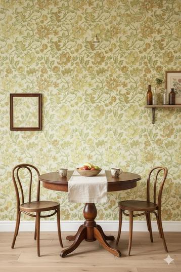 6898 Gobelin bloemenbehang warm groen en oker tijdloos swiet beschikbaar voor biedingen